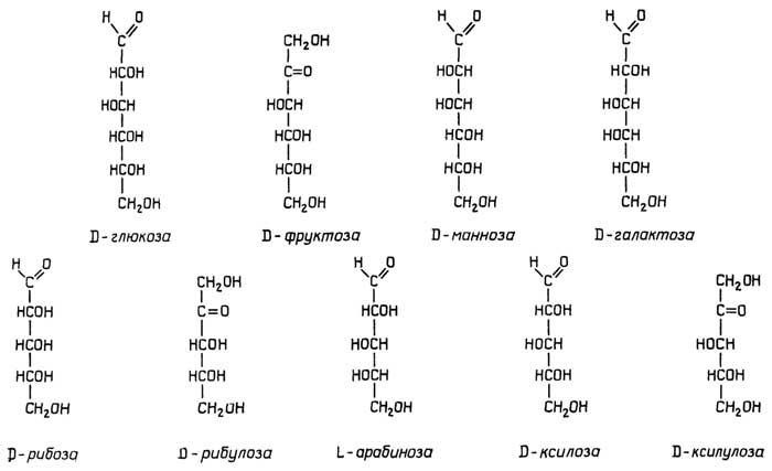 Рис. II.40. Наиболее распространенные гексозы и пентозы